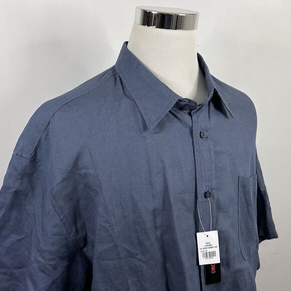 NWT Linea Uomo 4X Linen Blend Shirt Indigo Chambray Blue Gray Short Sleeve - Picture 1 of 5